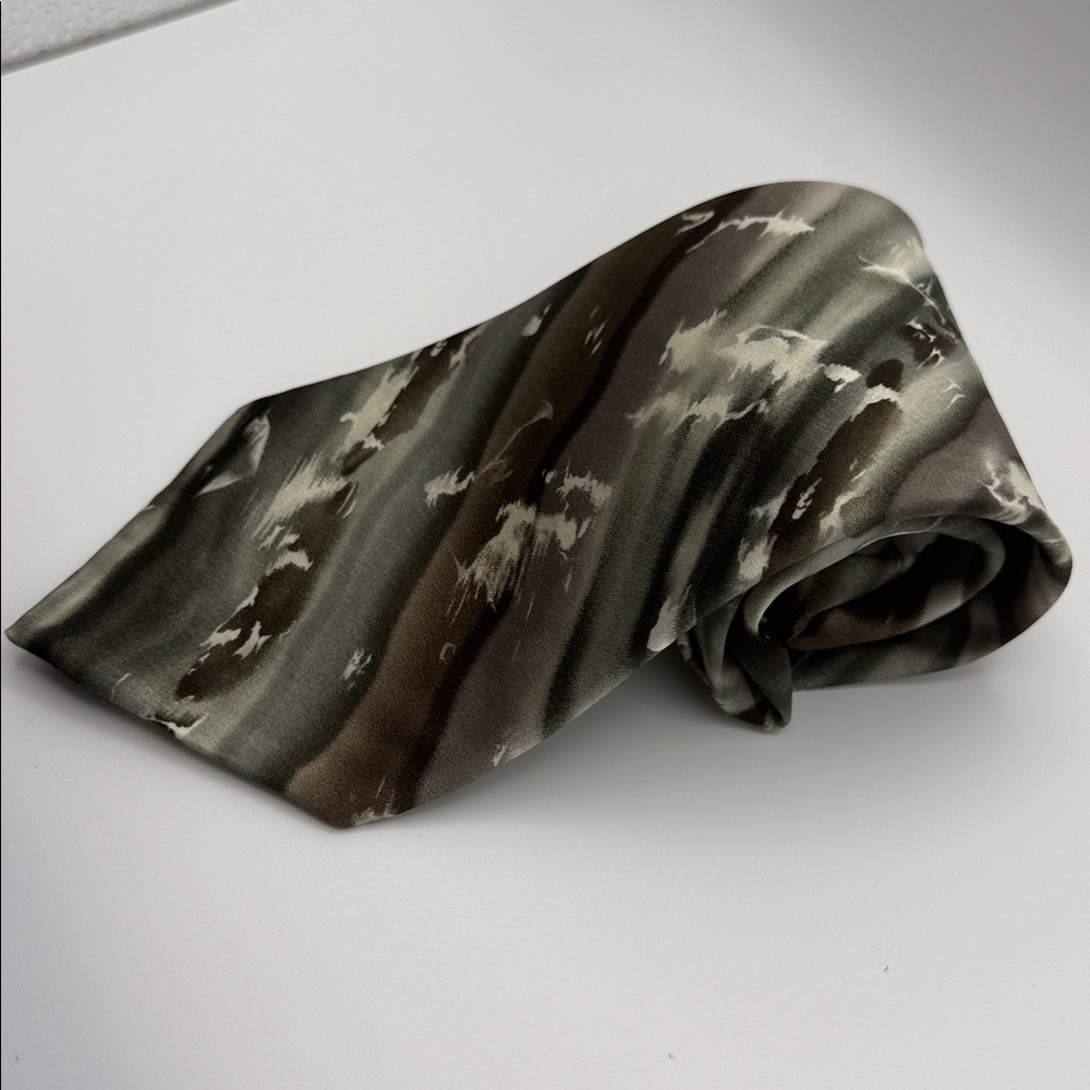 Pierre Cardin Pattern Silk Tie in Brown & Olive, All Silk, Made in the USA